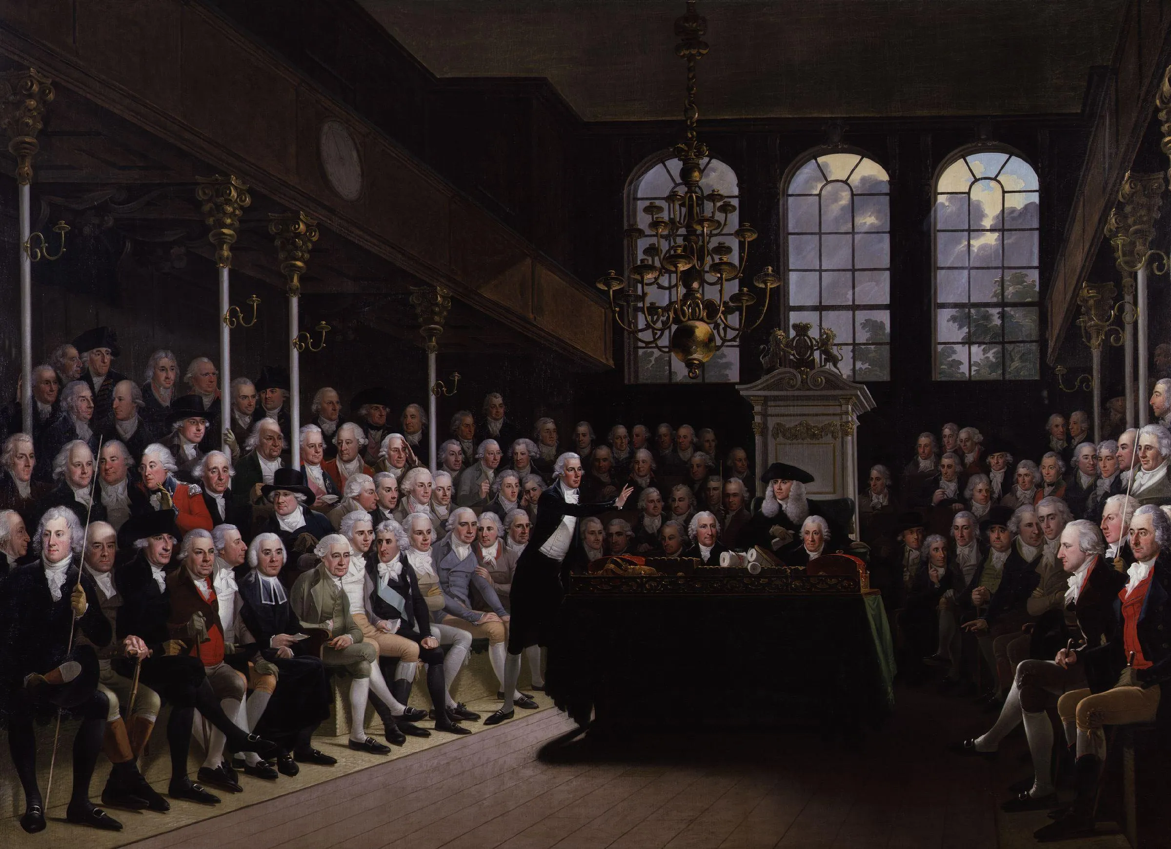 A painting of 18th century British politicians