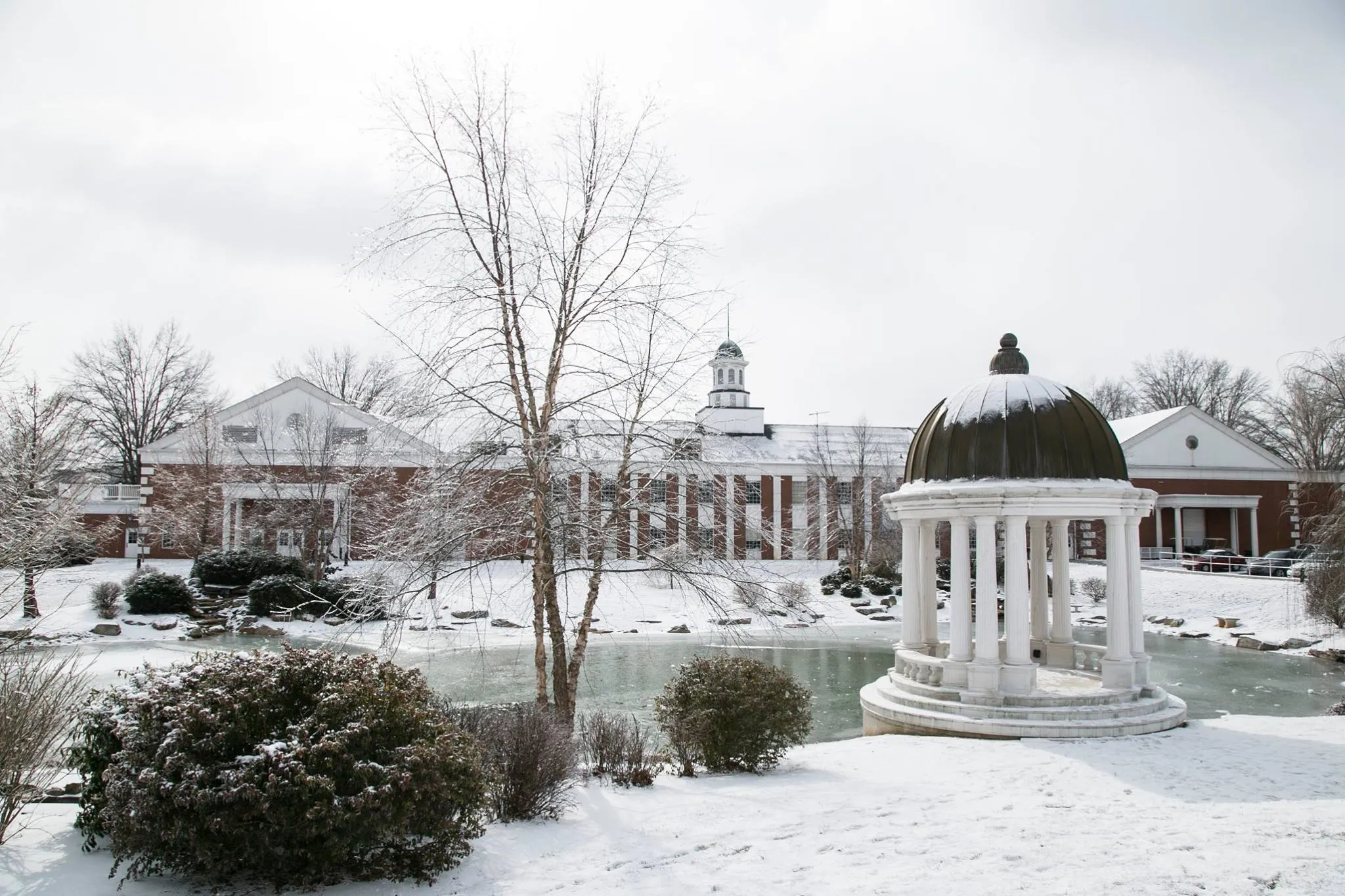 Snowfall on the Johnson University campus